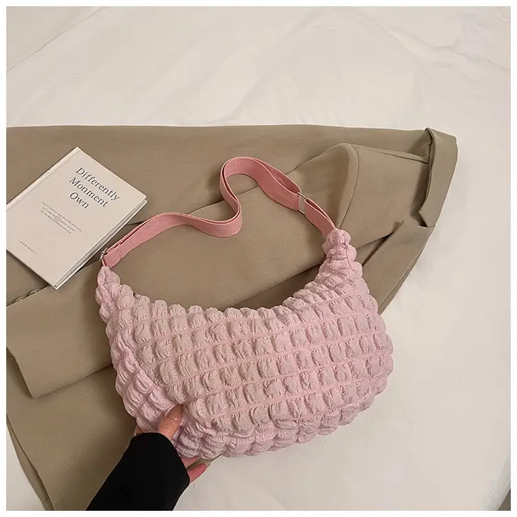 Pink Pleated Shoulder Bag for Women - Image 5