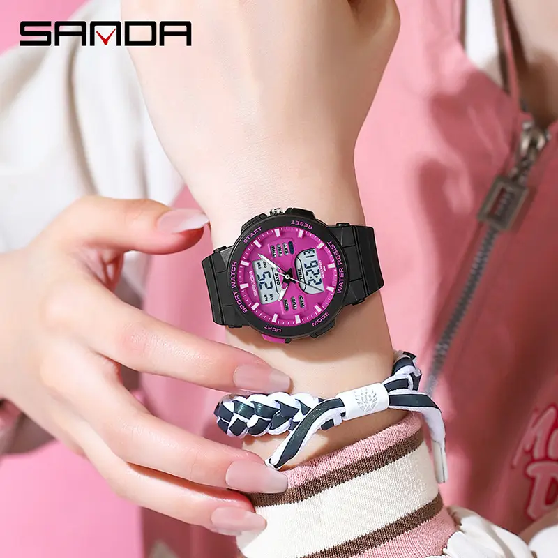 Sanda Pink Digital Sport Watch with Water Resistant Double Display - Image 9