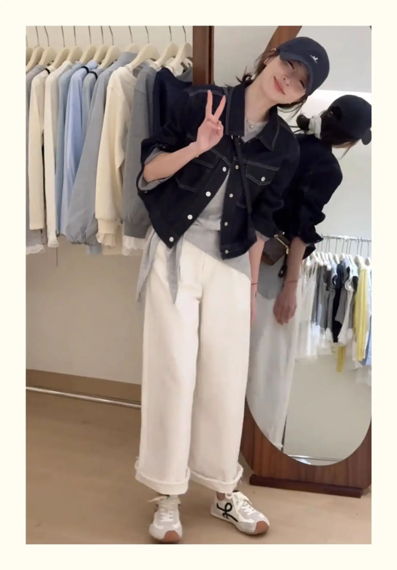Women Korean Retro Denim Jacket Dark Blue 2025 Spring — feature 2