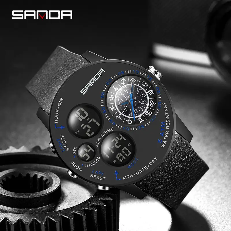 Sanda Men's Black Digital Watch with Compass & Water Resistant - Image 6