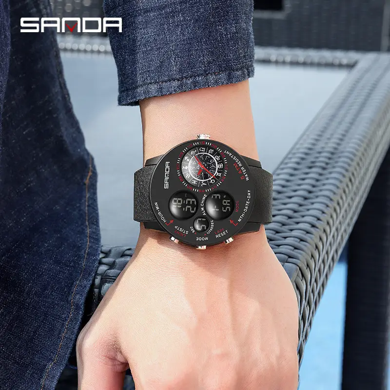 Sanda Men's Black Digital Watch with Compass & Water Resistant - Image 7