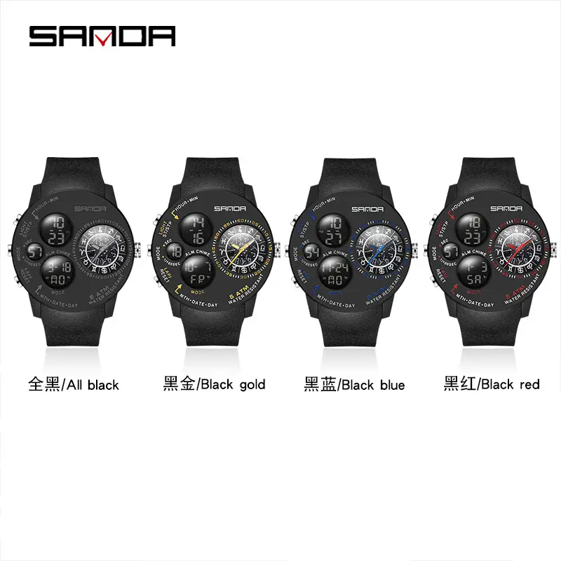 Sanda Men's Black Digital Watch with Compass & Water Resistant - Image 8