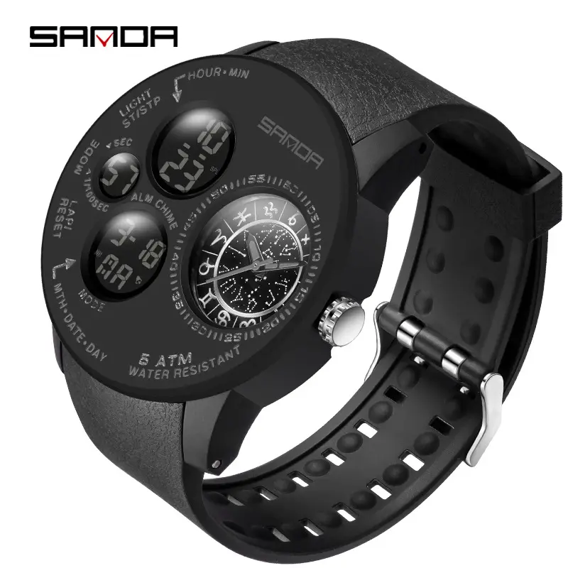Sanda Men's Black Digital Watch with Compass & Water Resistant - Image 9