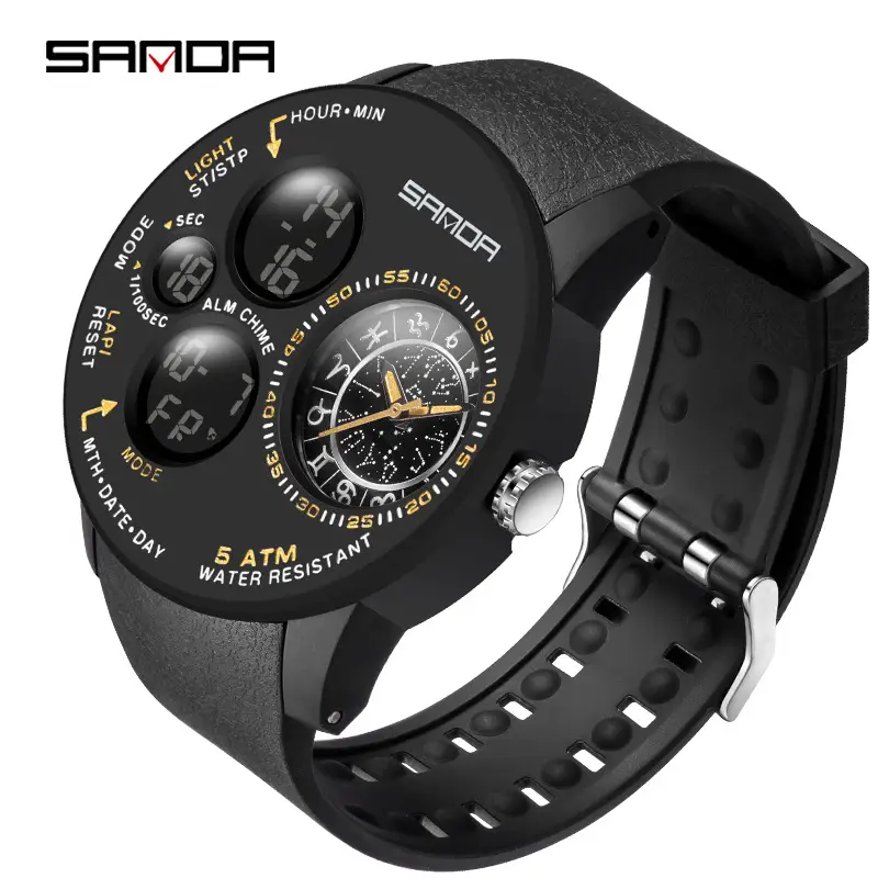 Sanda Men's Black Digital Watch with Compass & Water Resistant - Image 2