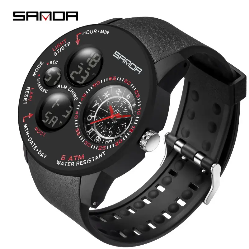 Sanda Men's Black Digital Watch with Compass & Water Resistant - Image 3