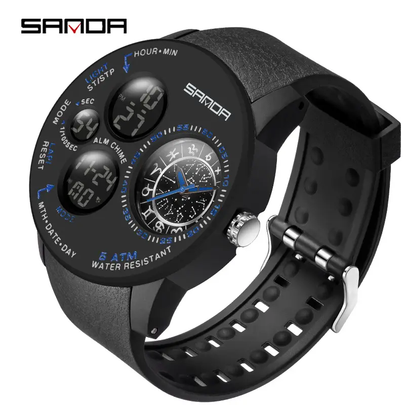 Sanda Men's Black Digital Watch with Compass & Water Resistant - Image 4