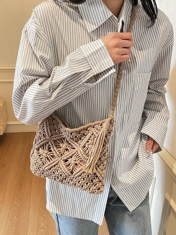 Women's White Woven Crossbody Bag Niche Design - Image 7