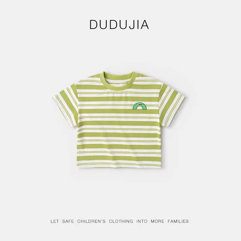 Dudui Striped Baby T-Shirt Green White Summer Boys - Image 2