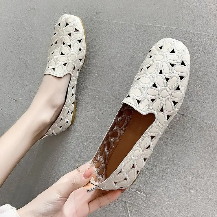 Women's Square Head Loafers White Leather 2025