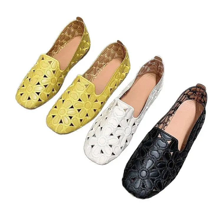 Women's Square Head Loafers White Leather 2025