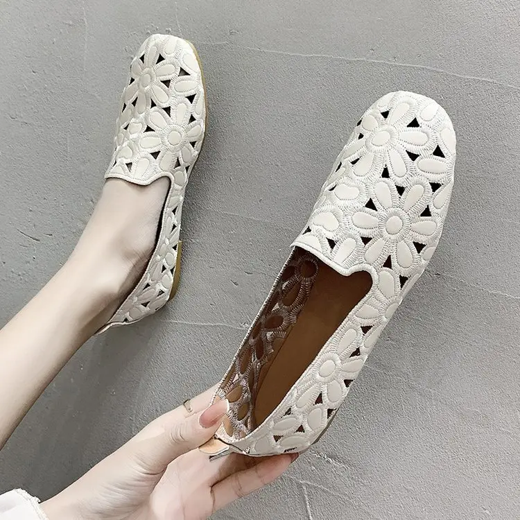 Women's Square Head Loafers White Leather 2025