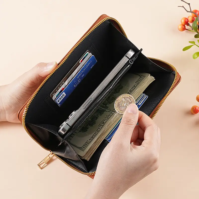 Green Genuine Leather Long Wallet for Women - Image 13