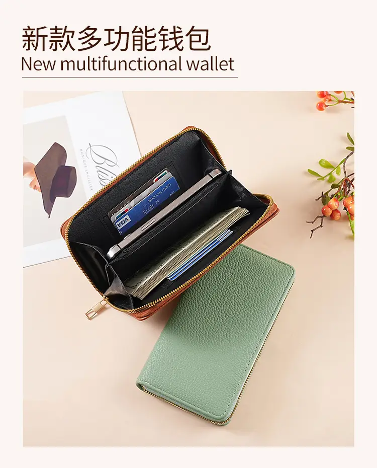 Green Genuine Leather Long Wallet for Women — feature 1