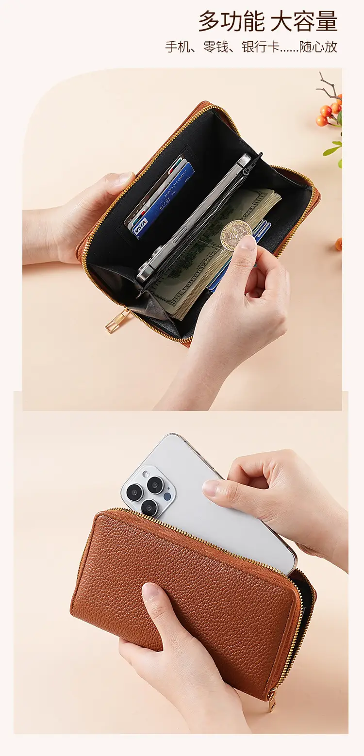 Green Genuine Leather Long Wallet for Women — feature 5