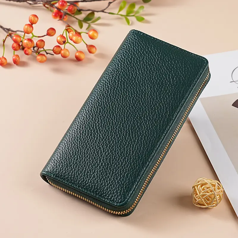 Green Genuine Leather Long Wallet for Women - Image 4