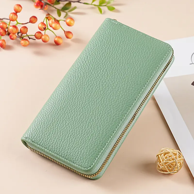Green Genuine Leather Long Wallet for Women - Image 7