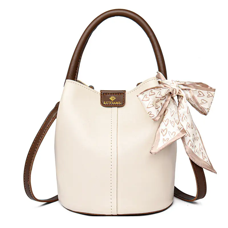 Women's Cream Bucket Bag with Bow 2025 - Image 5
