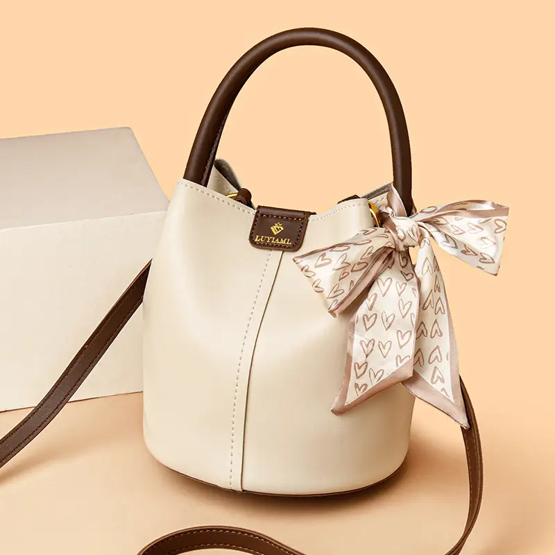Women's Cream Bucket Bag with Bow 2025 - Image 6