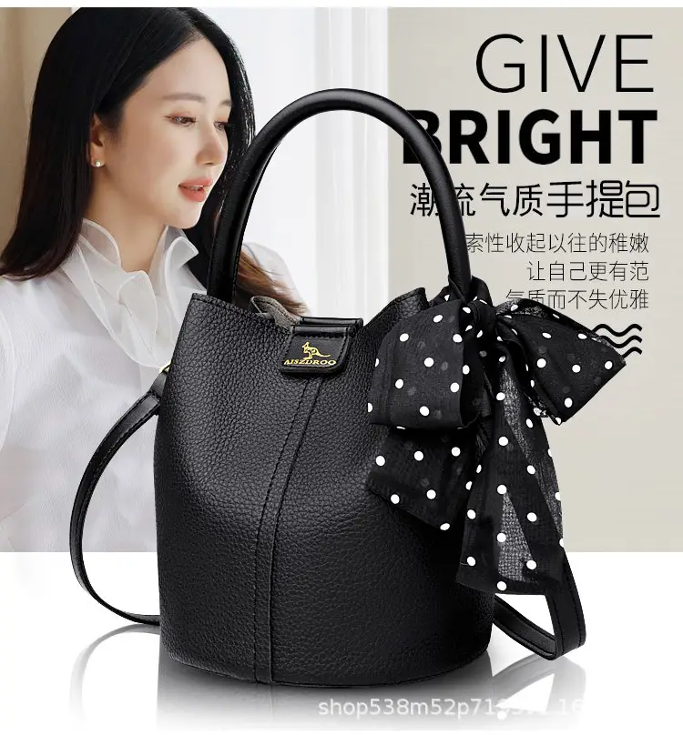 Women's Cream Bucket Bag with Bow 2025 — feature 1