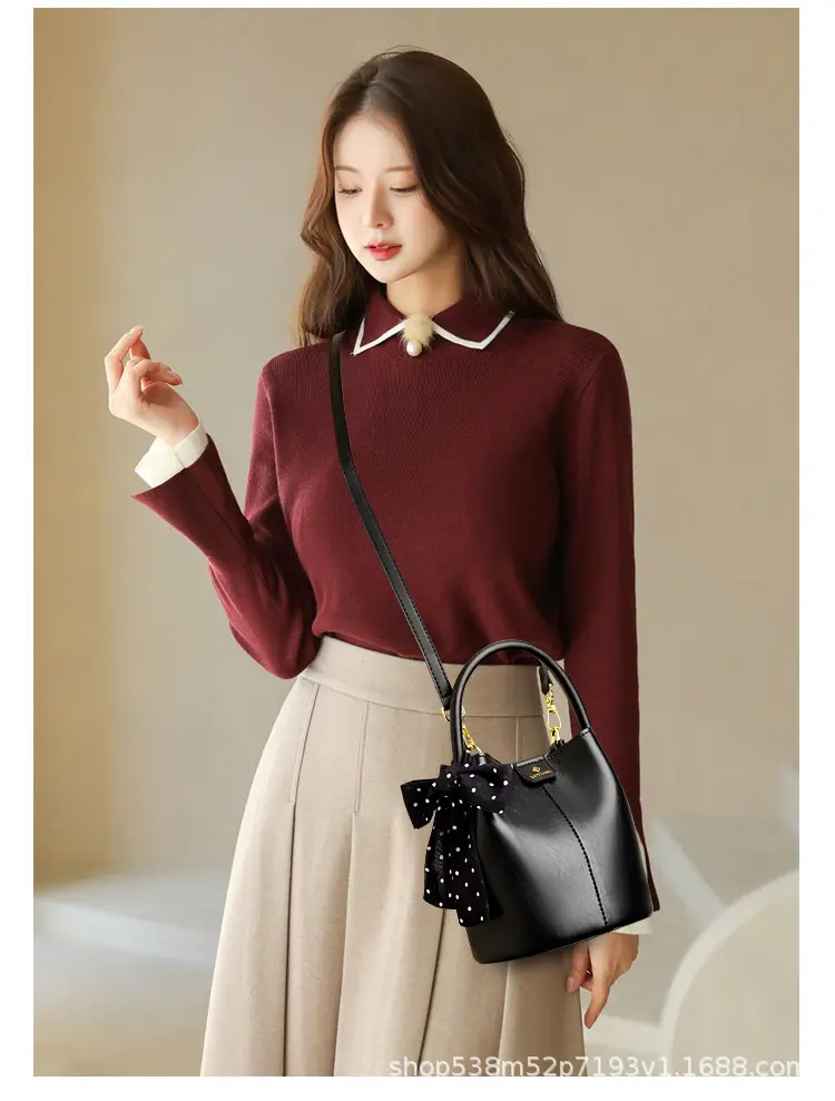 Women's Cream Bucket Bag with Bow 2025 — feature 11