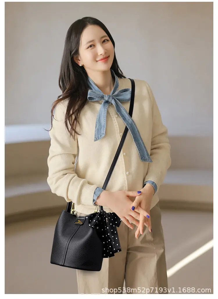 Women's Cream Bucket Bag with Bow 2025 — feature 13