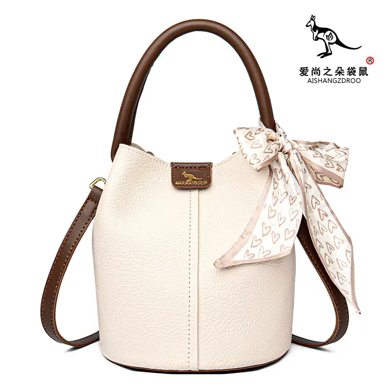 Women's Cream Bucket Bag with Bow 2025 - Image 3