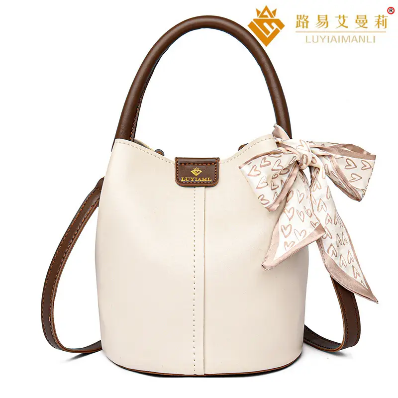 Women's Cream Bucket Bag with Bow 2025 - Image 4