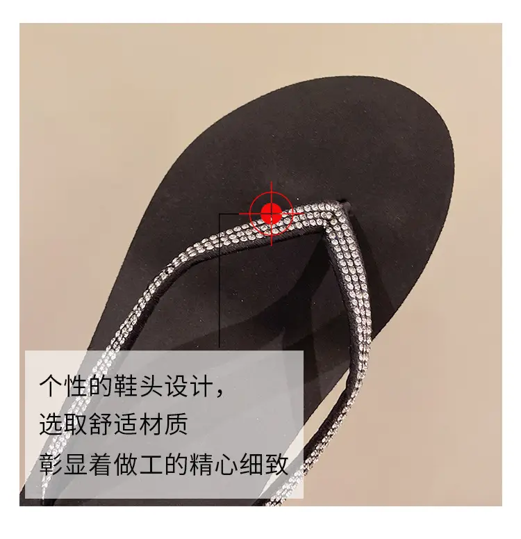 Rhinestone Fashion Clip Thick Bottom Flip-Flops Women's Outer Wear Summer Middle Heel Non-slip Wear-resistant Wedge Sandals Sandals Slippers — feature 12