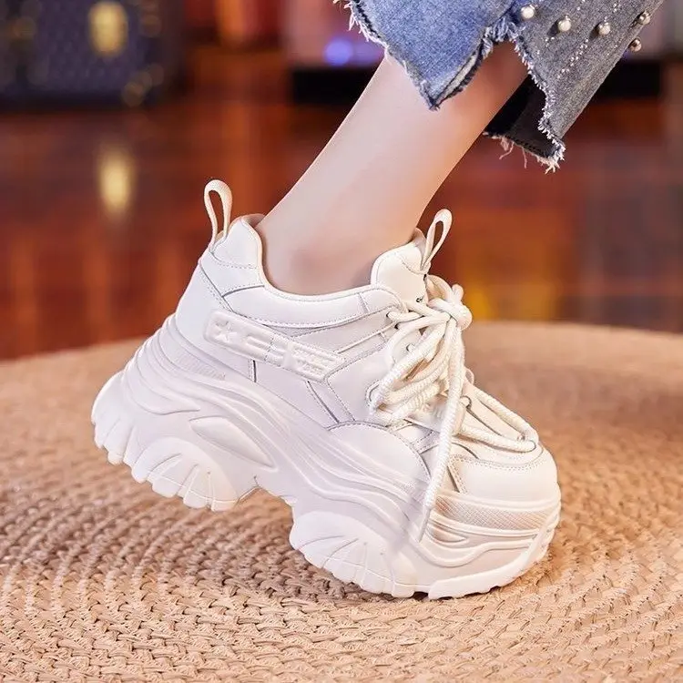 Women White Thick Casual Sneakers 9CM High