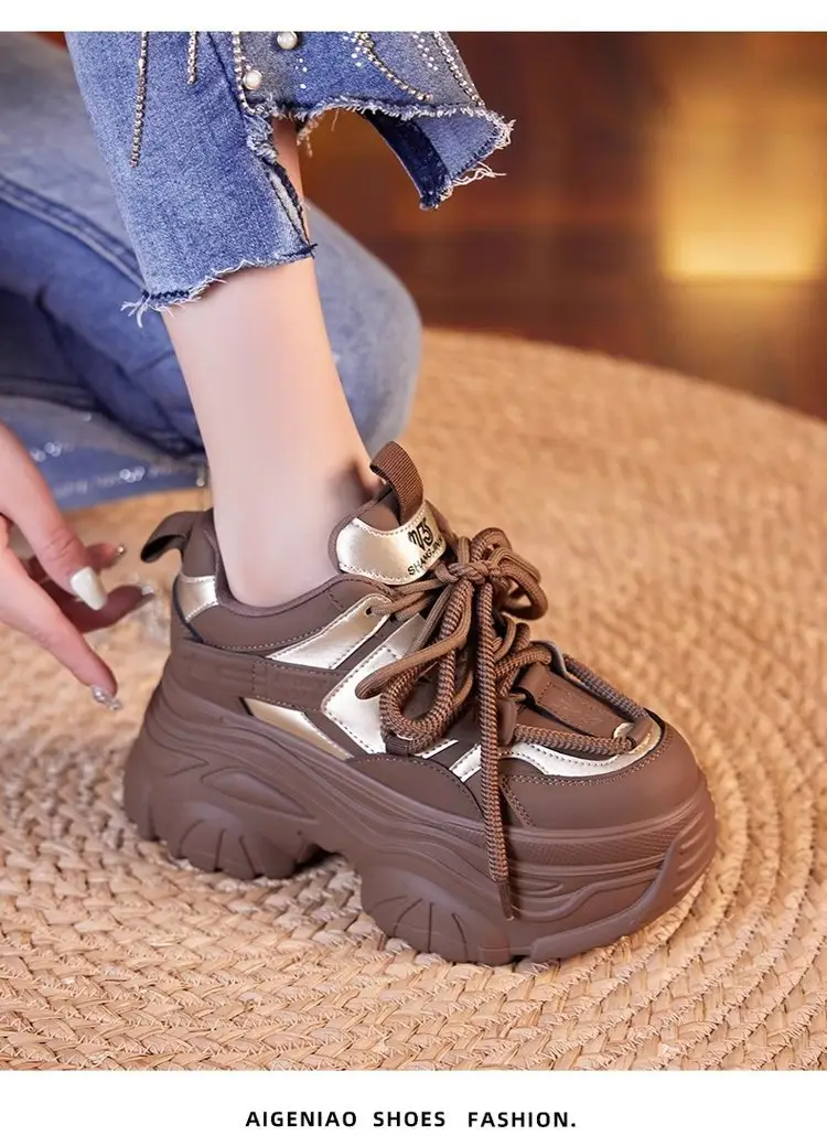 Women White Thick Casual Sneakers 9CM High — feature 9
