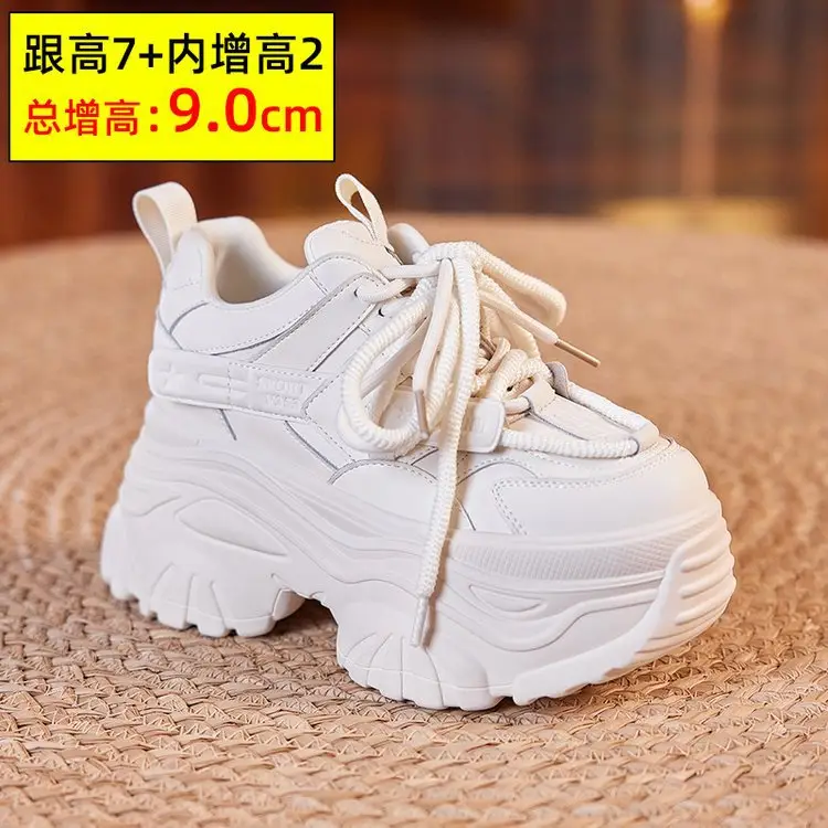 Women White Thick Casual Sneakers 9CM High