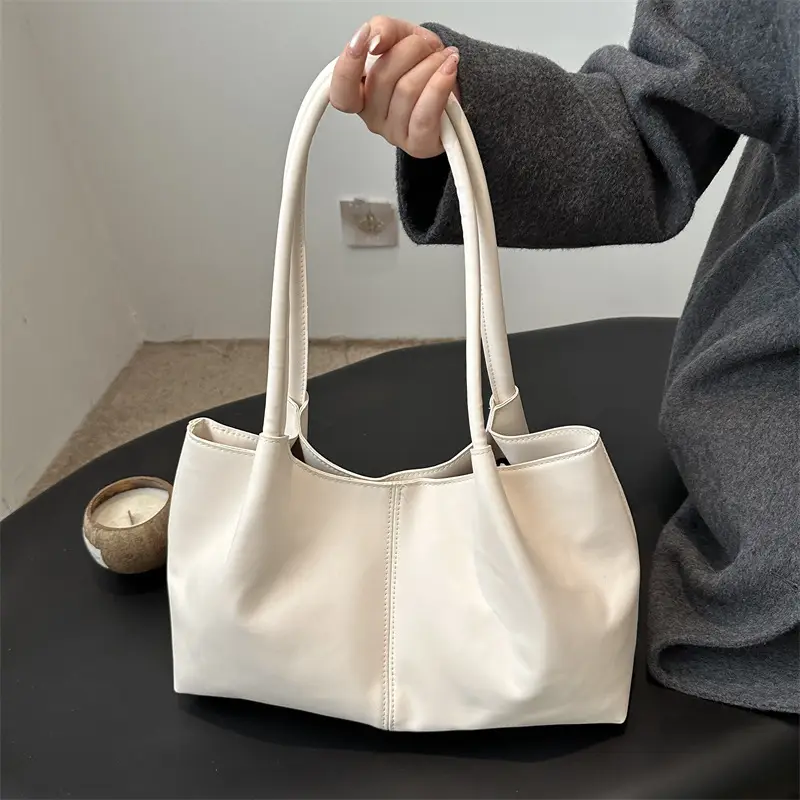 Black Leather Tote Bag with Handle for Women - Image 6