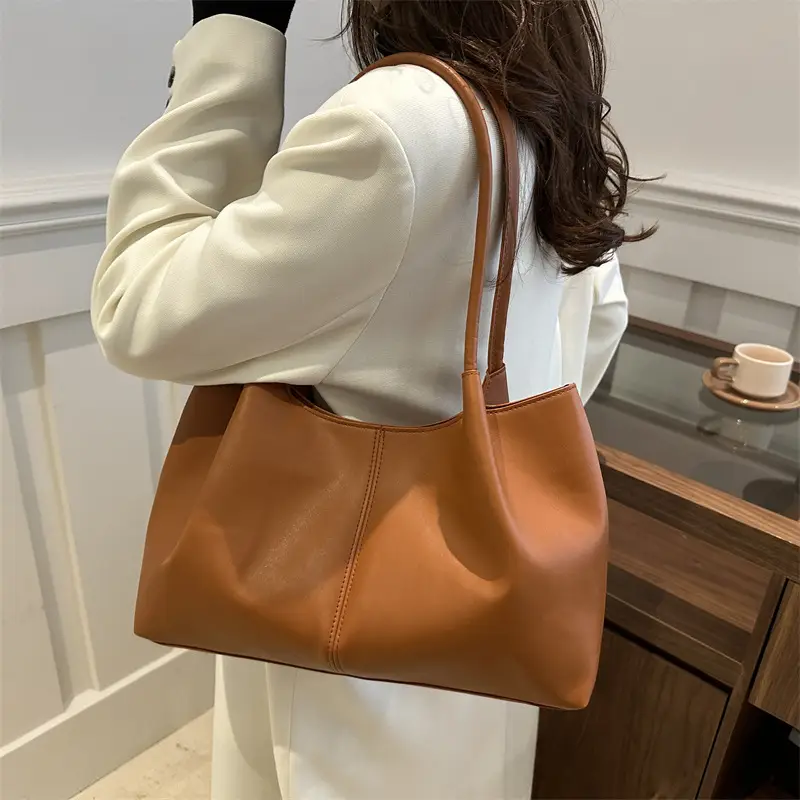 Black Leather Tote Bag with Handle for Women - Image 7