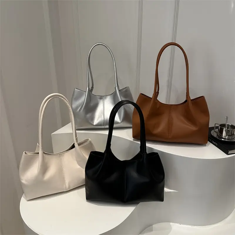 Black Leather Tote Bag with Handle for Women - Image 8