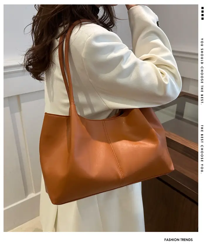 Black Leather Tote Bag with Handle for Women — feature 1