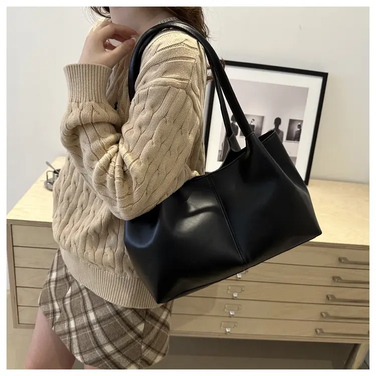Black Leather Tote Bag with Handle for Women — feature 11
