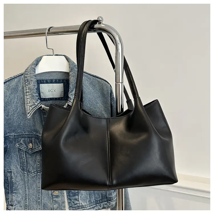 Black Leather Tote Bag with Handle for Women — feature 28