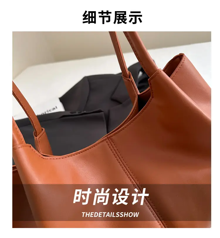 Black Leather Tote Bag with Handle for Women — feature 3