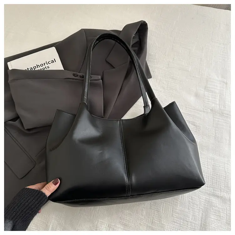 Black Leather Tote Bag with Handle for Women — feature 30