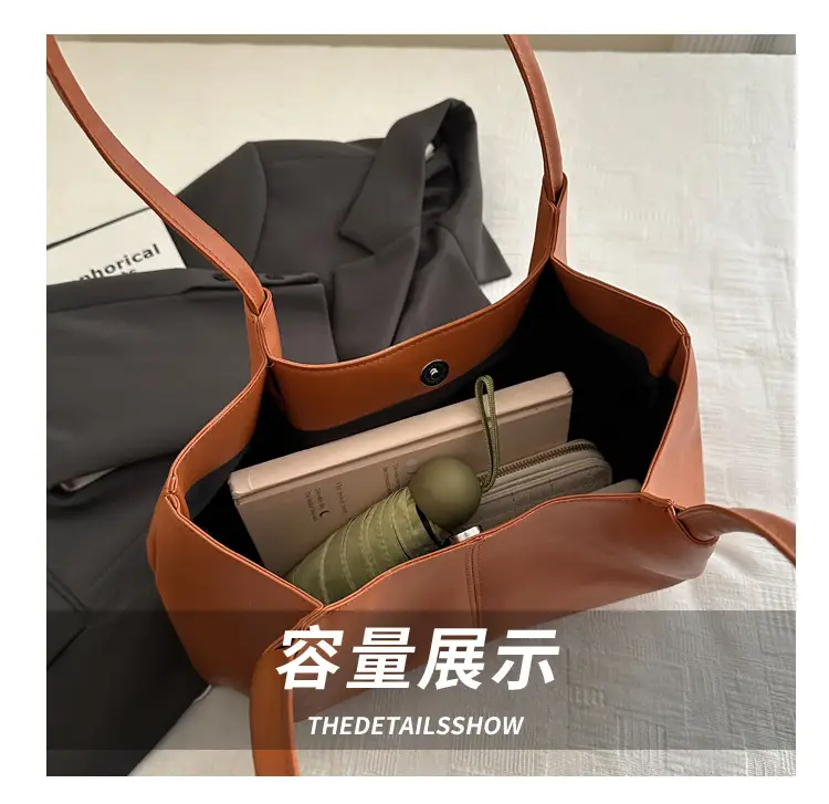 Black Leather Tote Bag with Handle for Women — feature 6
