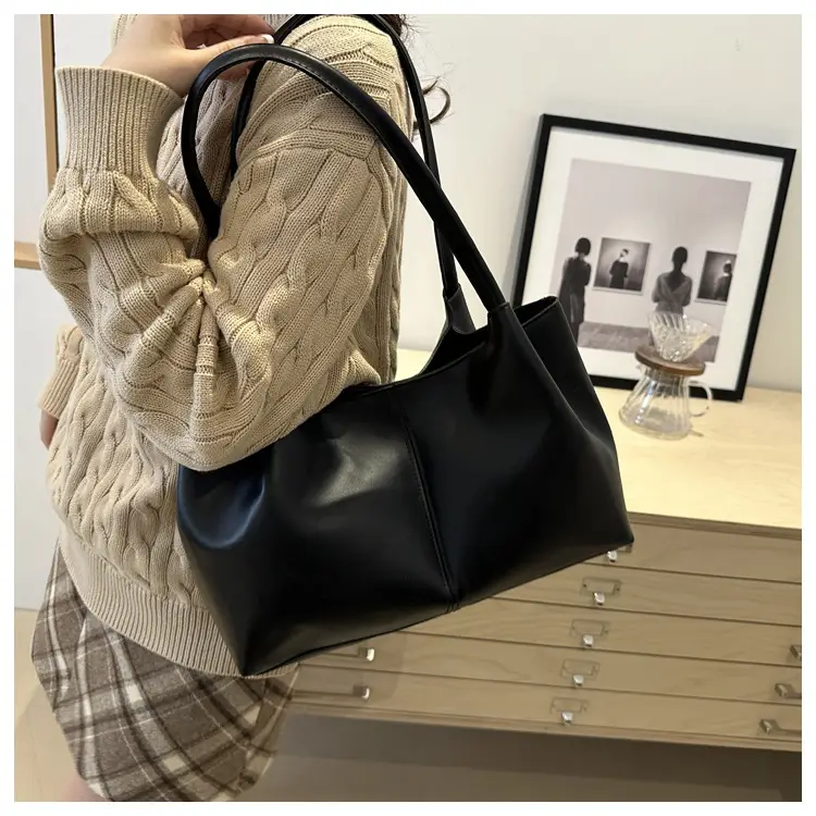 Black Leather Tote Bag with Handle for Women — feature 8