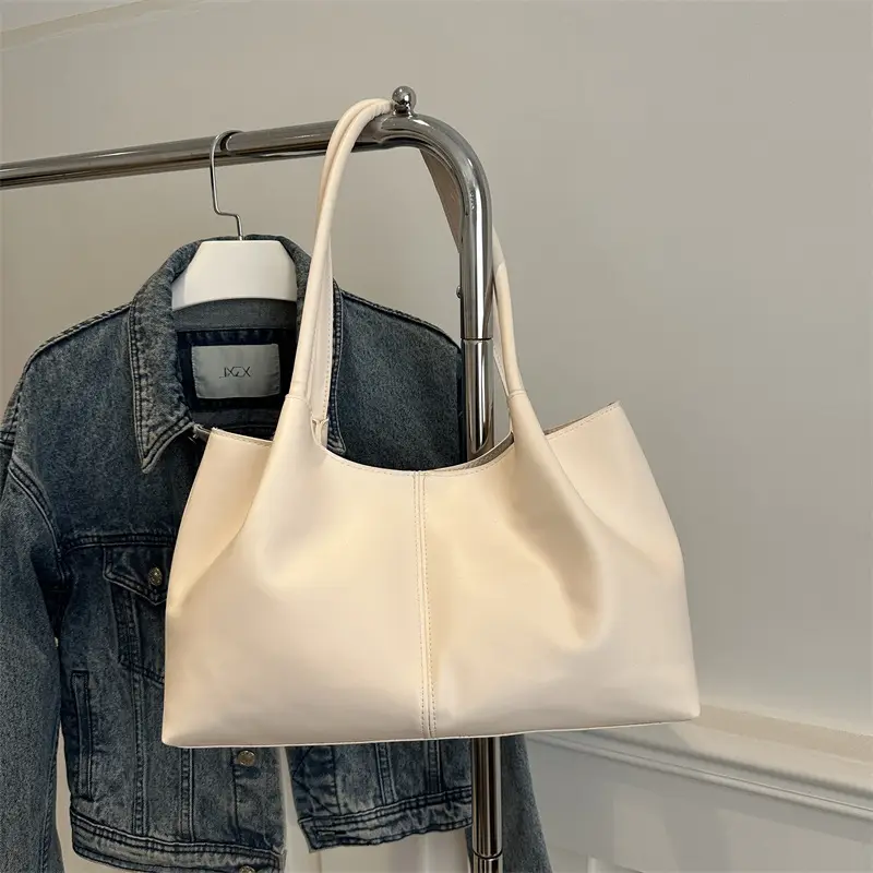 Black Leather Tote Bag with Handle for Women - Image 2