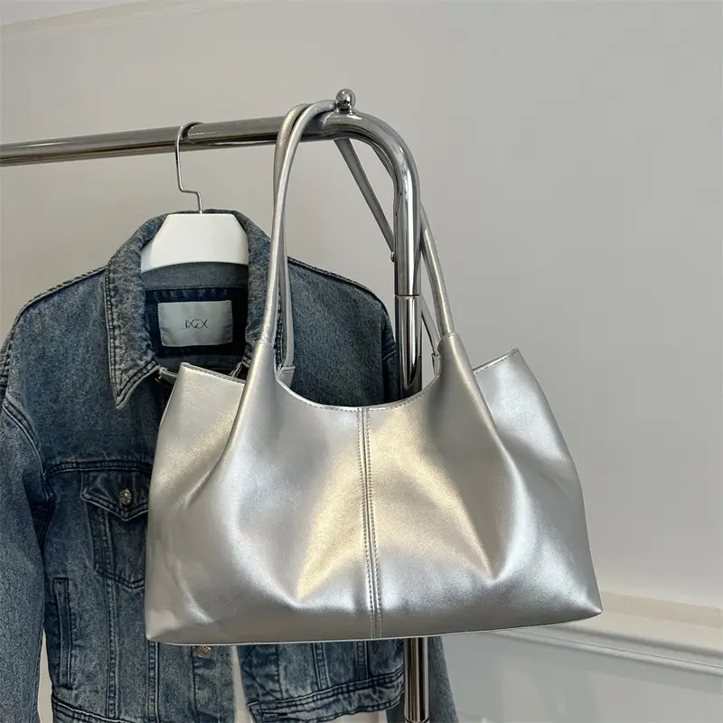 Black Leather Tote Bag with Handle for Women - Image 4