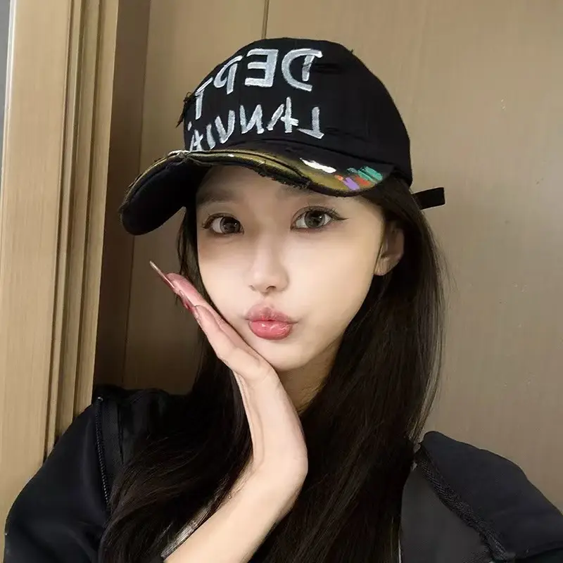 Women's Black Graffiti Cap with Colorful Embroidery - Image 5