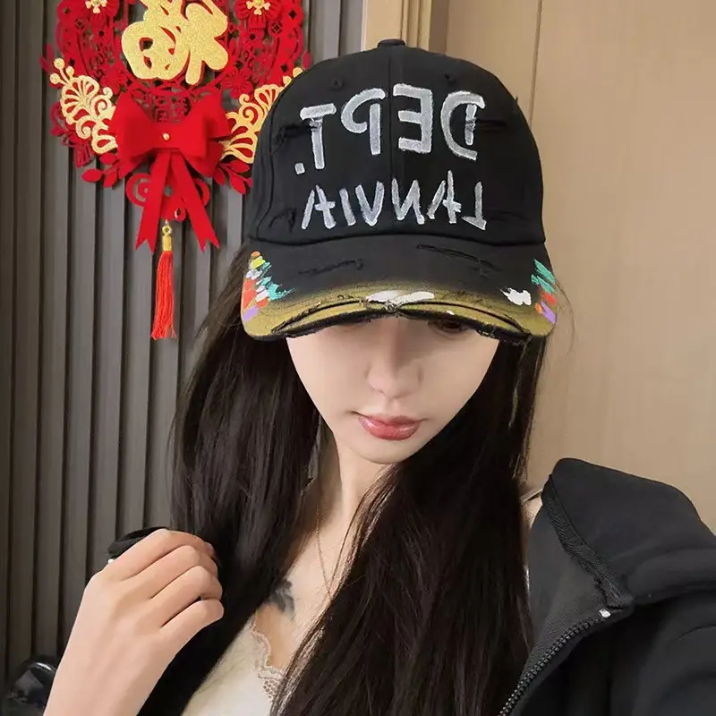 Women's Black Graffiti Cap with Colorful Embroidery - Image 7