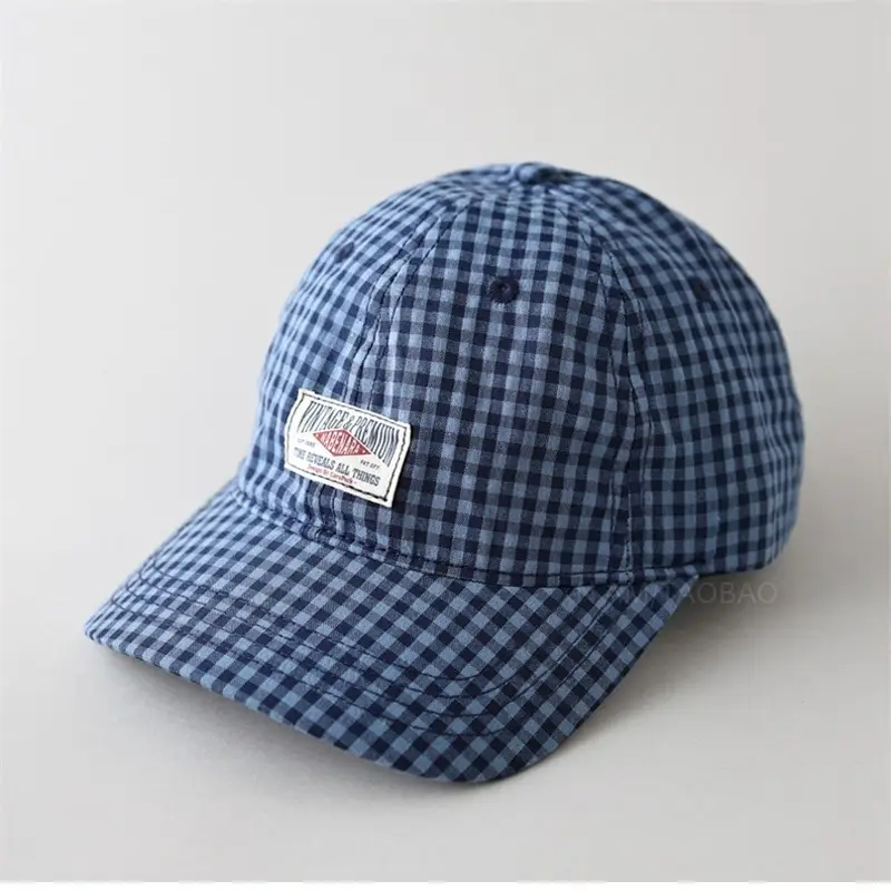 Men's Pink Checkered Baseball Cap with Duck Tongue Label - Image 5