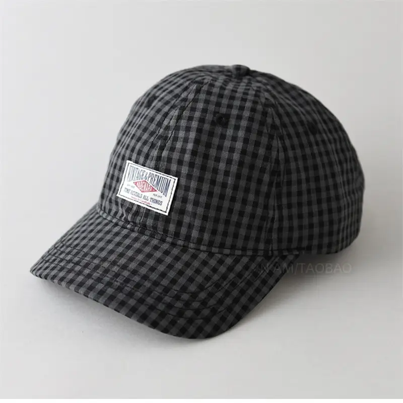 Men's Pink Checkered Baseball Cap with Duck Tongue Label - Image 7