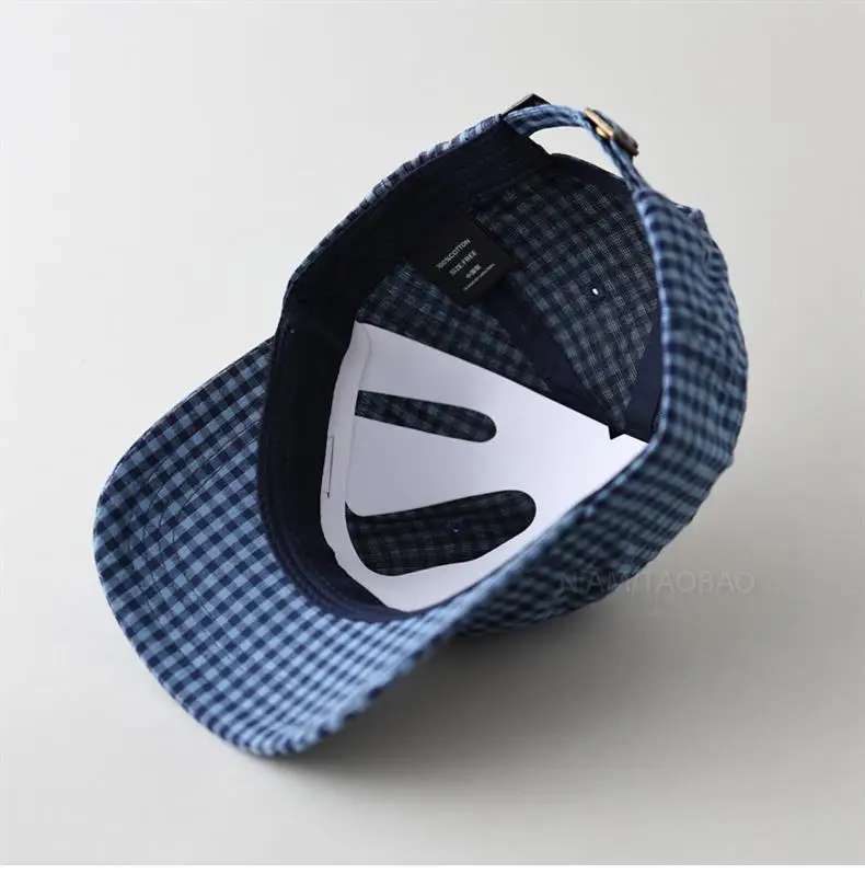 Men's Pink Checkered Baseball Cap with Duck Tongue Label — feature 10
