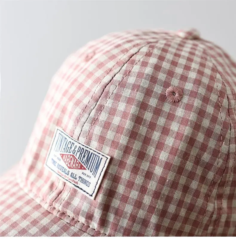 Men's Pink Checkered Baseball Cap with Duck Tongue Label — feature 12