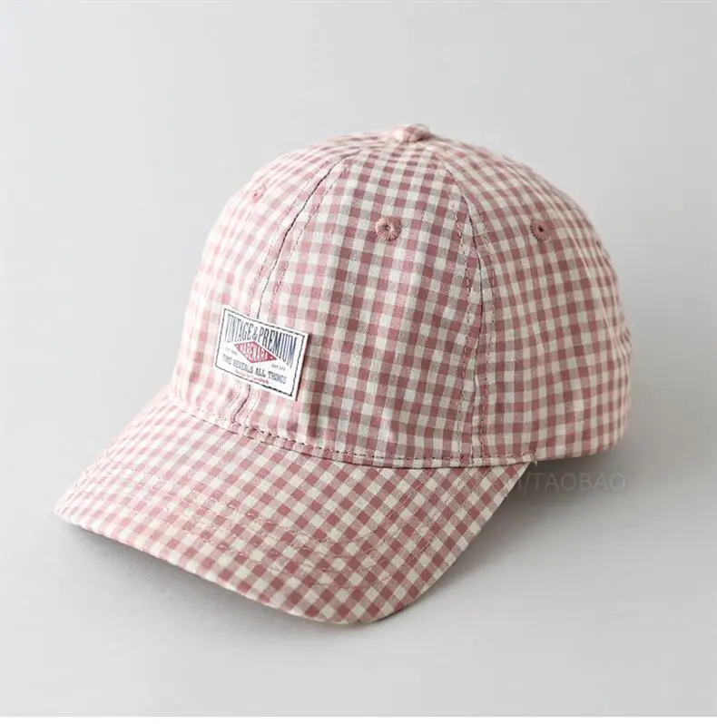 Men's Pink Checkered Baseball Cap with Duck Tongue Label — feature 4